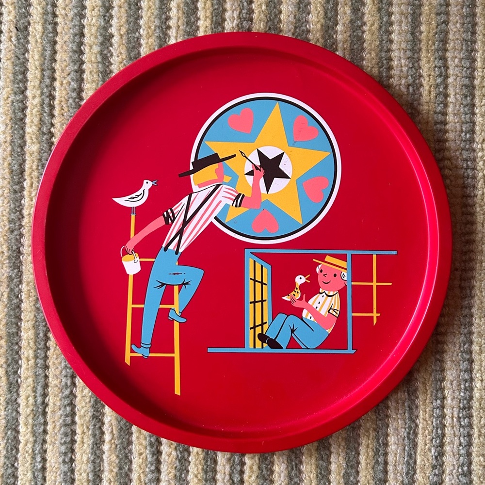 Red Vintage Mid Century Decorative Tray